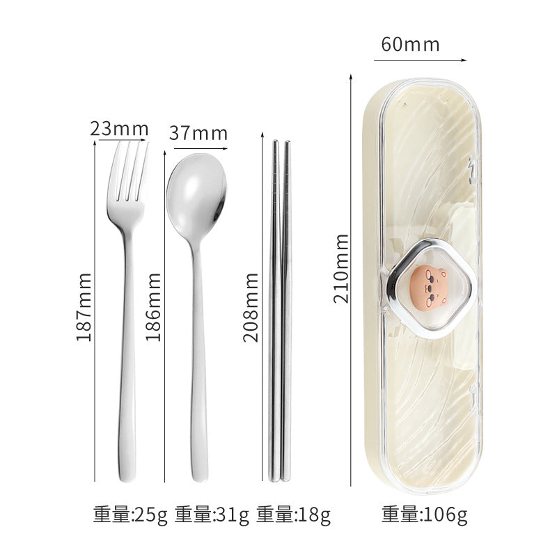 304Stainless Steel Tableware Student Cartoon Portable Tableware Set Work Outdoor Fork Spoon Chopsticks Three-piece Set - 图片 18