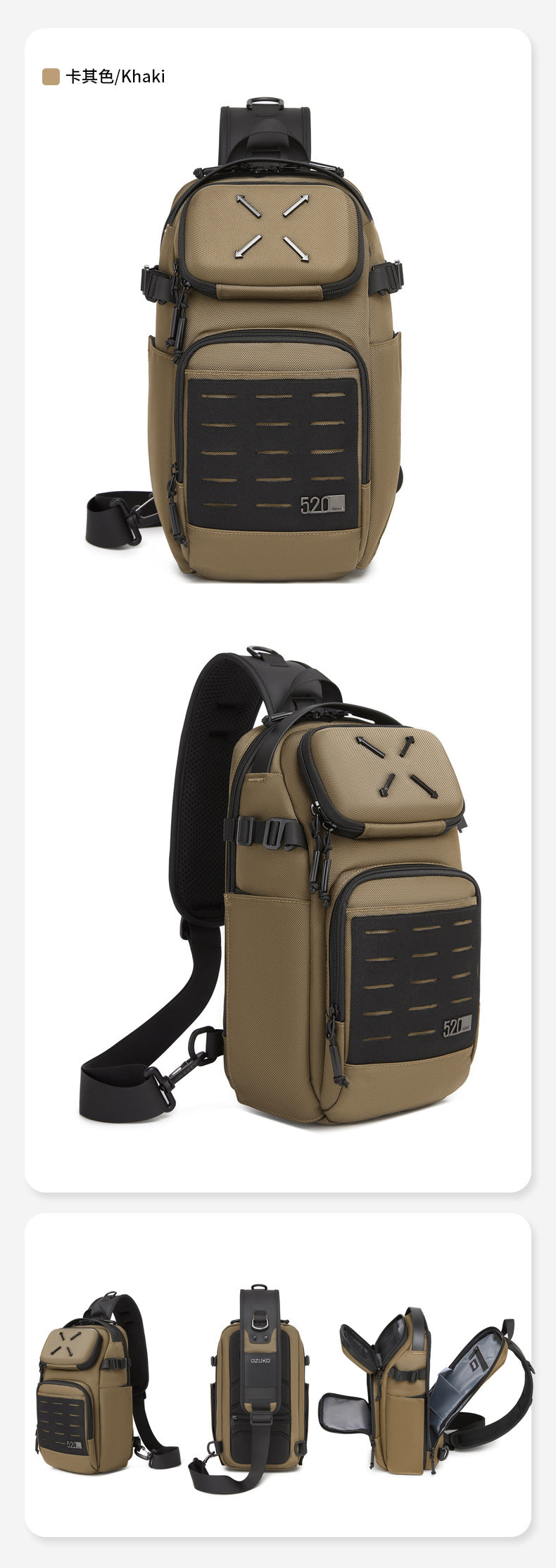 ozuko Men's Chest Bag Crossbody Bag High-end Waterproof Large Capacity Trendy Men's Shoulder Bag Commuting Portable Bag - 图片 27