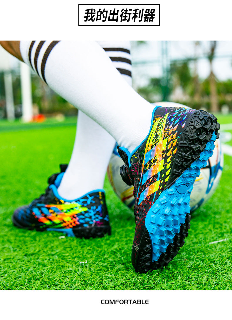 New style soccer shoes for men, women, and children with rotating buckle TF Broken Nail Style Youth Student Grassland Competition Training Shoes - 图片 28