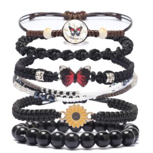 Sunflower Daisy Bracelet Adjustable Winding Rice Beads Forest Style Bracelet Women's Double Ring Butterfly Handwoven Bracelet