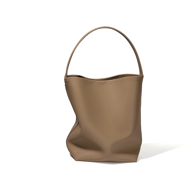 Women's Genuine Leather Underarm Bag, Large Capacity Single Shoulder Tote Bag, Top Layer Cowhide Commuter High-End Bucket Bag - 图片 19