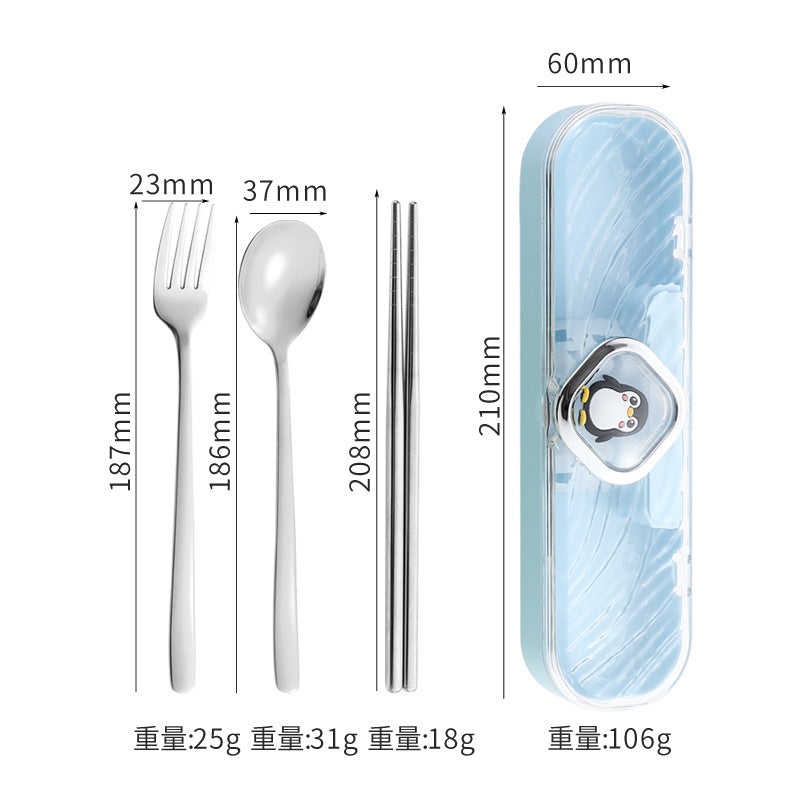 304Stainless Steel Tableware Student Cartoon Portable Tableware Set Work Outdoor Fork Spoon Chopsticks Three-piece Set - 图片 21