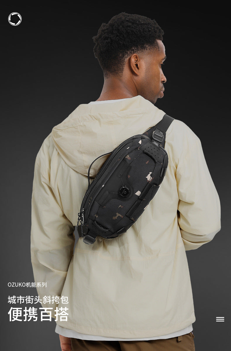 OZUKO Men's Chest Bag Crossbody Waist Bag Multifunctional Tactical Waterproof Portable Outdoor Cycling Trendy Brand High-end Bag - 图片 20