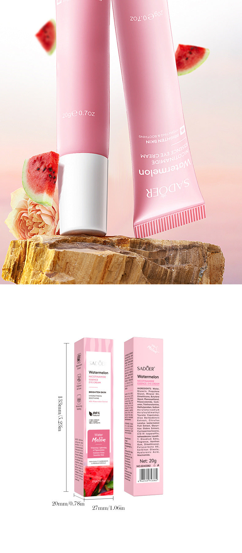 Watermelon Niacinamide Essence Eye Cream SADOER Moisturizing Eye Cream for Eye Area Wholesale Cross-Border Trade - 图片 16