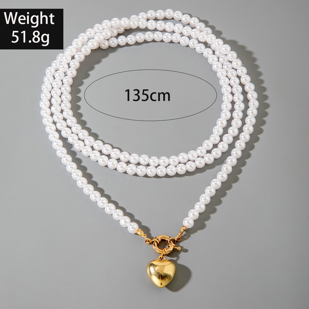 Ornament Layered Wear CCB Peach Heart Necklace Wholesale Baroque Metal Pendant Pearl Necklace - 图片 12