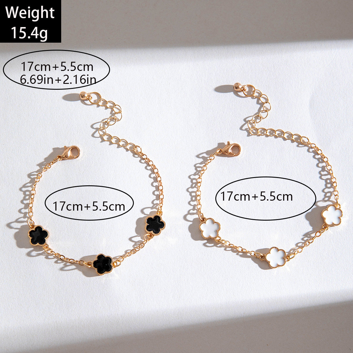 European and American Fashion Alloy Inlaid Diamond Five-Leaf Clover Bracelet Jewelry Three-Piece Set Simple Geometric Smooth Bracelet Wholesale - 图片 26