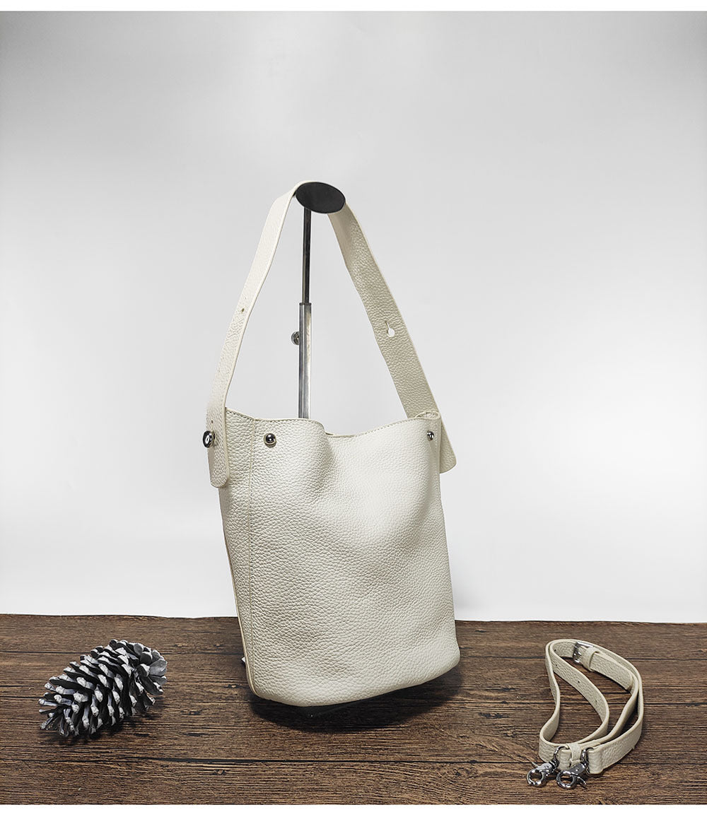 Guangzhou Genuine Leather Women's Bag Large Capacity Tote Bag Top Layer Cowhide Bucket Bag Handheld Shoulder Crossbody Bag Trendy - 图片 28