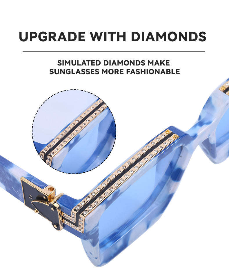 Diamond-Studded Large Square Frame Sunglasses for Women, European and American Style, 0k Influencer Same Style Sunglasses for Men, Trendy and High-End Feel shades - 图片 22