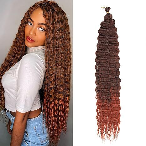 European and American Style Synthetic Hair Domestic Wig Crochet Hair Extensions Curly Hair Piece Deep Wave Bulk hair 30in120g - 图片 33