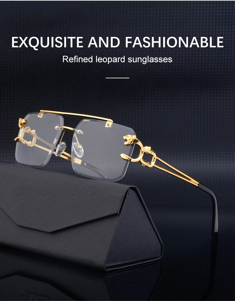 European and American Retro Double Bridge Sunglasses for Men Fashion Leopard Rimless Cut Edge Sunglasses for Women Wholesale shades - 图片 13