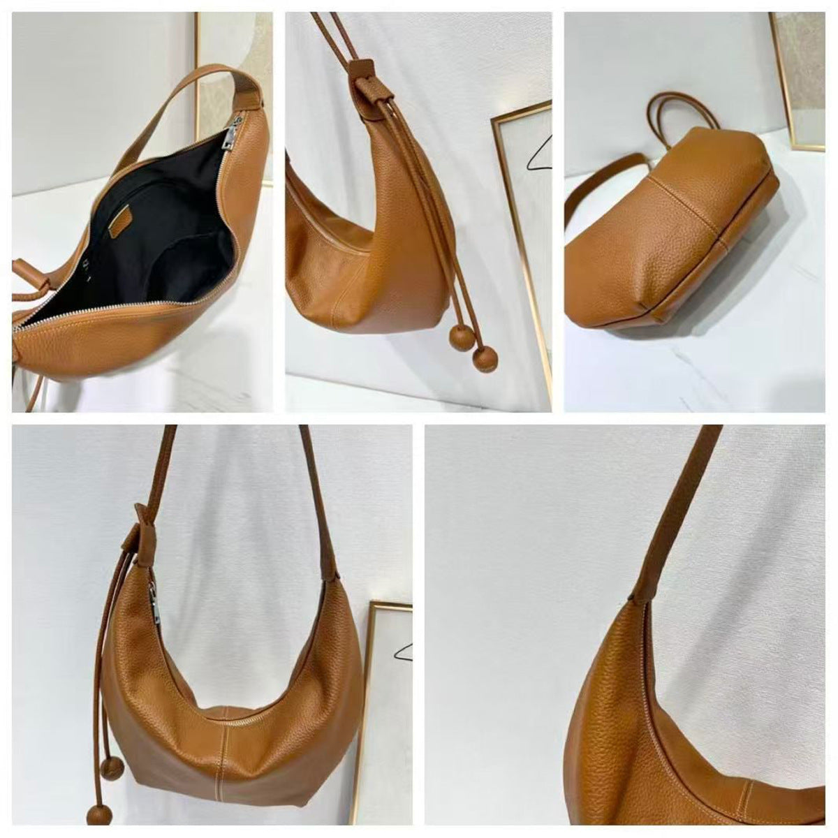 New Genuine Leather Underarm Bag Top Layer Cowhide Horn Dumpling Bag Simple Casual Versatile Single Shoulder Crossbody Bag - 图片 8