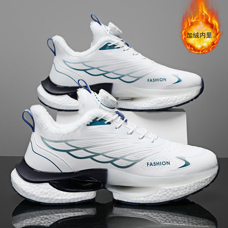 Winter Men's Shoes2025New Rotating Button Running Sports Shoes Men's Breathable Thick Bottom Popcorn Cushioning Running Shoes - 图片 9