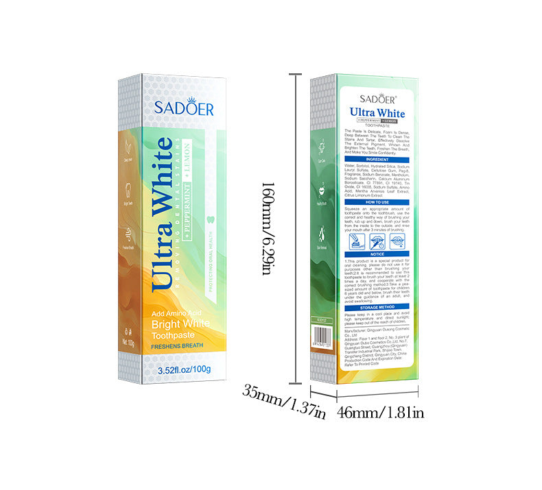 Lemon Mint Whitening Toothpaste SADOER Stain Removal Cleaning Tartar Toothpaste Cross-Border Wholesale - 图片 18