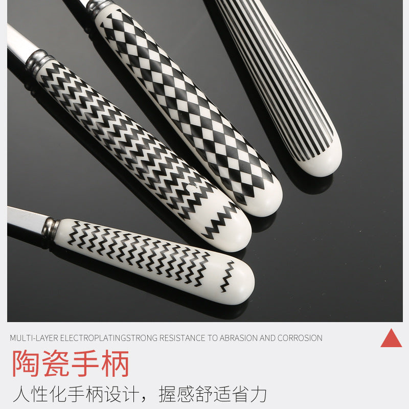 410Stainless Steel Cutlery Restaurant Creative Hepburn Style Ceramic Handle Knife Fork Spoon Tea Spoon Set Western Steak Knife Fork - 图片 3