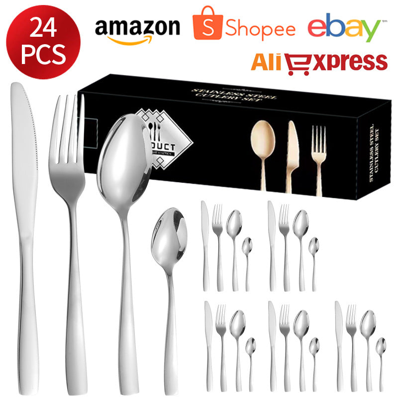 410Stainless Steel Tableware24Set of Hotel Western Dining Square Handle Steak Knife, Fork, Spoon, Tea Spoon - 图片 27