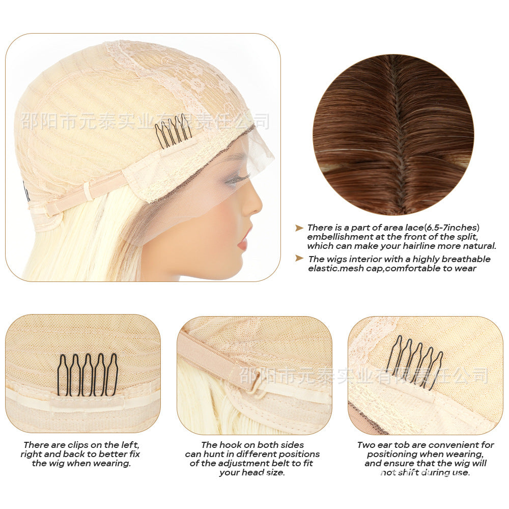 Front Lace DRS88Long Straight Hair13*4Synthetic Hair Wig Cap Half Hand-Woven High-Temperature Fiber wig European and American Style - 图片 3