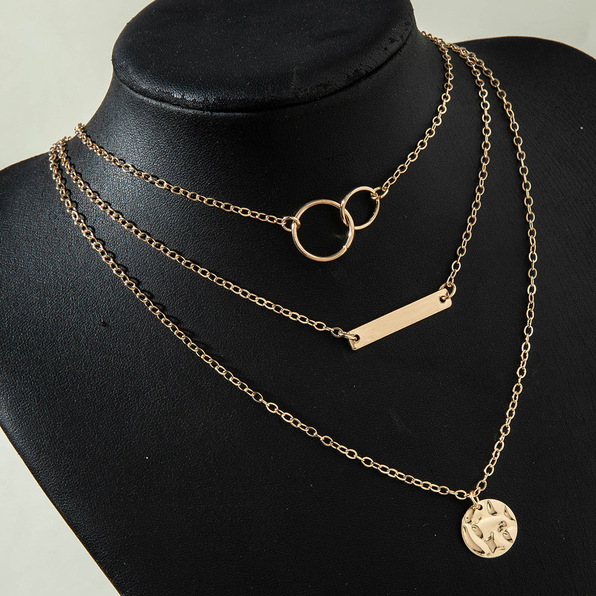 European and American Fashion Collarbone Chain Round Pendant Tassel Multi-layer Stacking Necklace Layered One-word Necklace3Set - 图片 28