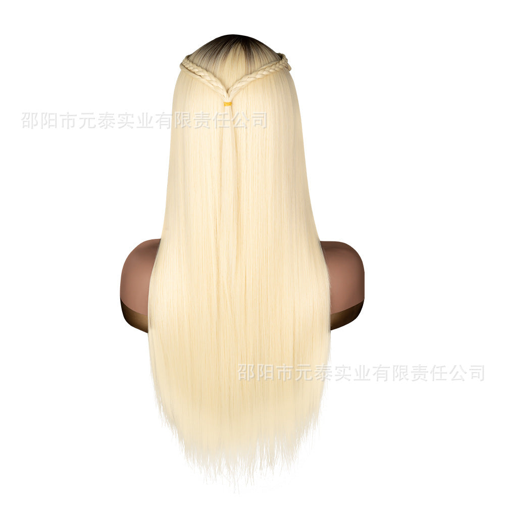 Front Lace DRS88Long Straight Hair13*4Synthetic Hair Wig Cap Half Hand-Woven High-Temperature Fiber wig European and American Style - 图片 12