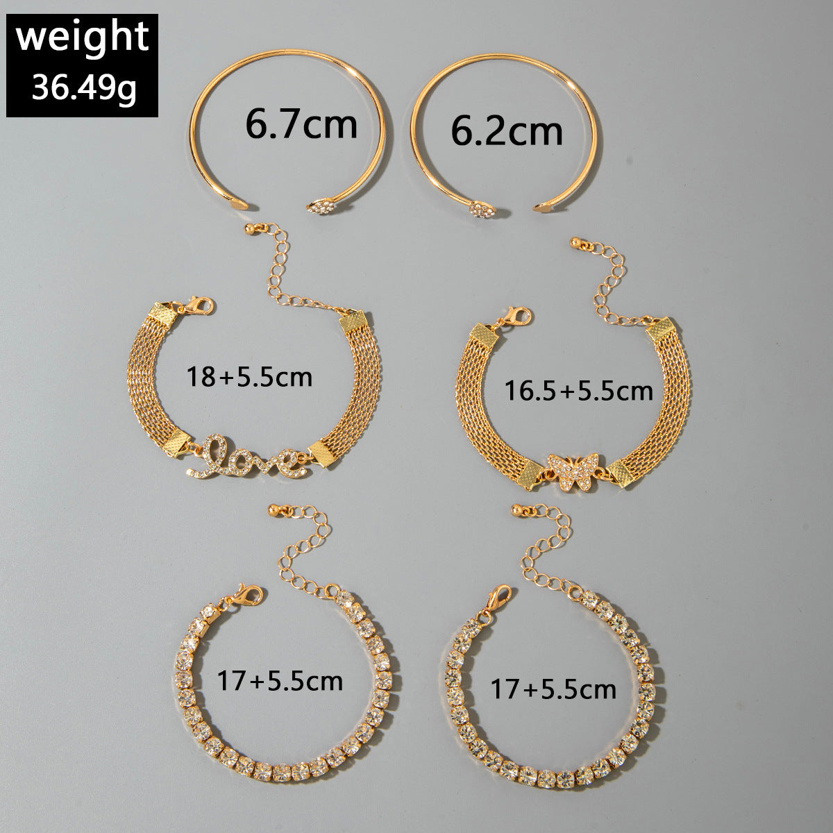 European and American Jewelry High-End Imitation Crystal Butterfly Bracelet Set Fashion Inlaid Diamond Heart Bracelet Wholesale - 图片 46