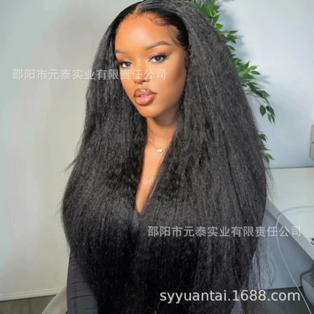 Kinky Straight 13x4 Lace Front Synthetic Wig Long Black Wigs - 图片 3