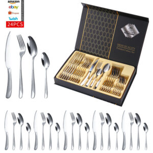 Stainless Steel Western Cutlery Star Diamond Knife Fork Spoon24Western-style Steak Knife, Fork, and Spoon Gift Set