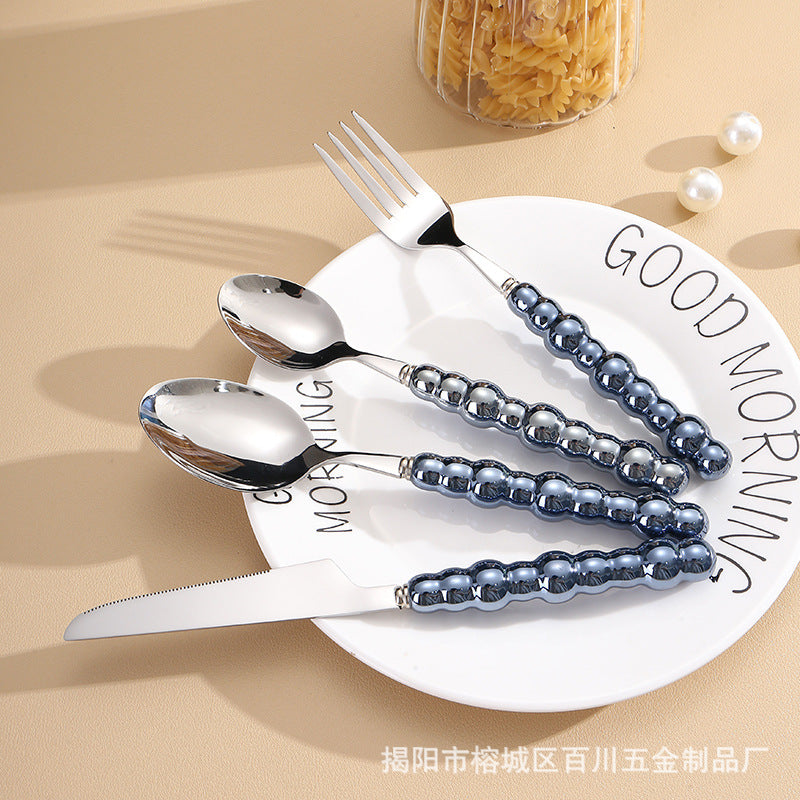 Pearl Ceramic Handle Knife European Style Set Light Luxury Nordic Style304Stainless Steel Western Cutlery Knife Fork Spoon INS - 图片 9