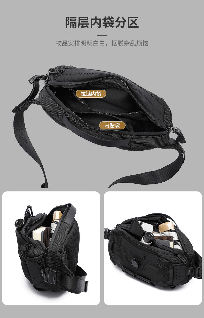 OZUKO Men's Chest Bag Crossbody Waist Bag Multifunctional Tactical Waterproof Portable Outdoor Cycling Trendy Brand High-end Bag - 图片 13