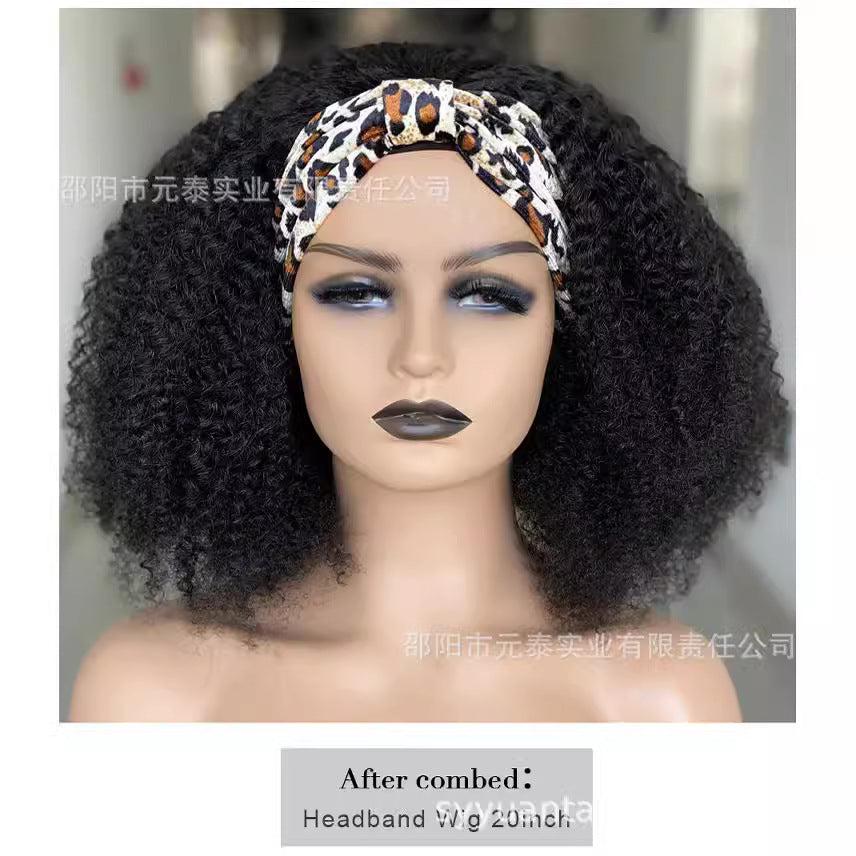 Kinky Curly Headband Wig Brazilian Human Hair 180% Density - 图片 4