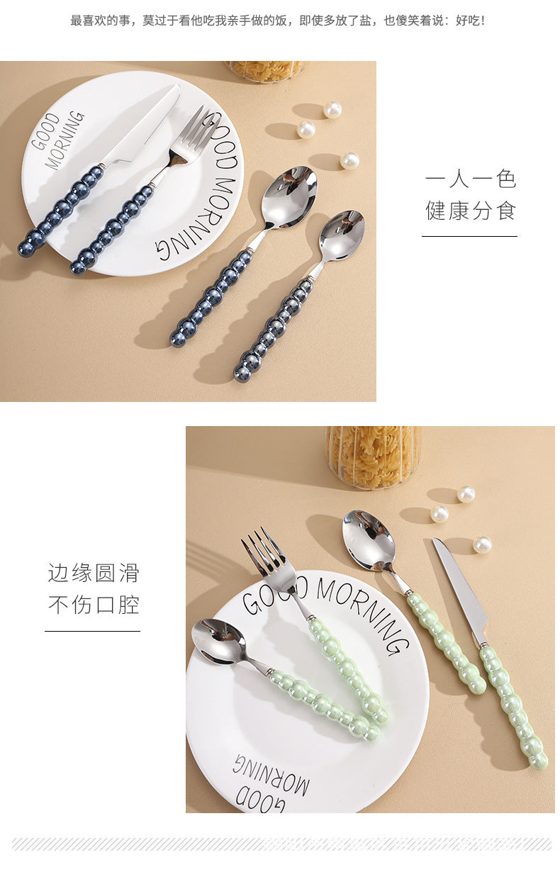 Pearl Ceramic Handle Knife European Style Set Light Luxury Nordic Style304Stainless Steel Western Cutlery Knife Fork Spoon INS - 图片 24