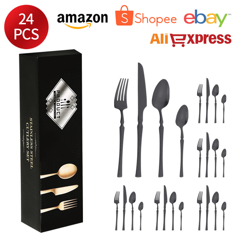410Stainless Steel Cutlery Hotel Restaurant Hammered Knife Fork Spoon Set Western Small Waist Bark Pattern Steak Knife Fork - 图片 20