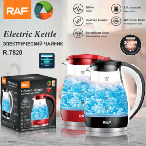 RAF European Standard Visible High Borosilicate Glass Kettle Automatic Power-off Electric Kettle High Power2L