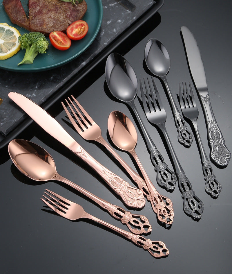 Stainless Steel Cutlery Restaurant Royal Court Knife Fork Spoon Set Hotel Western Cuisine European Retro Relief Steak Knife Fork - 图片 46