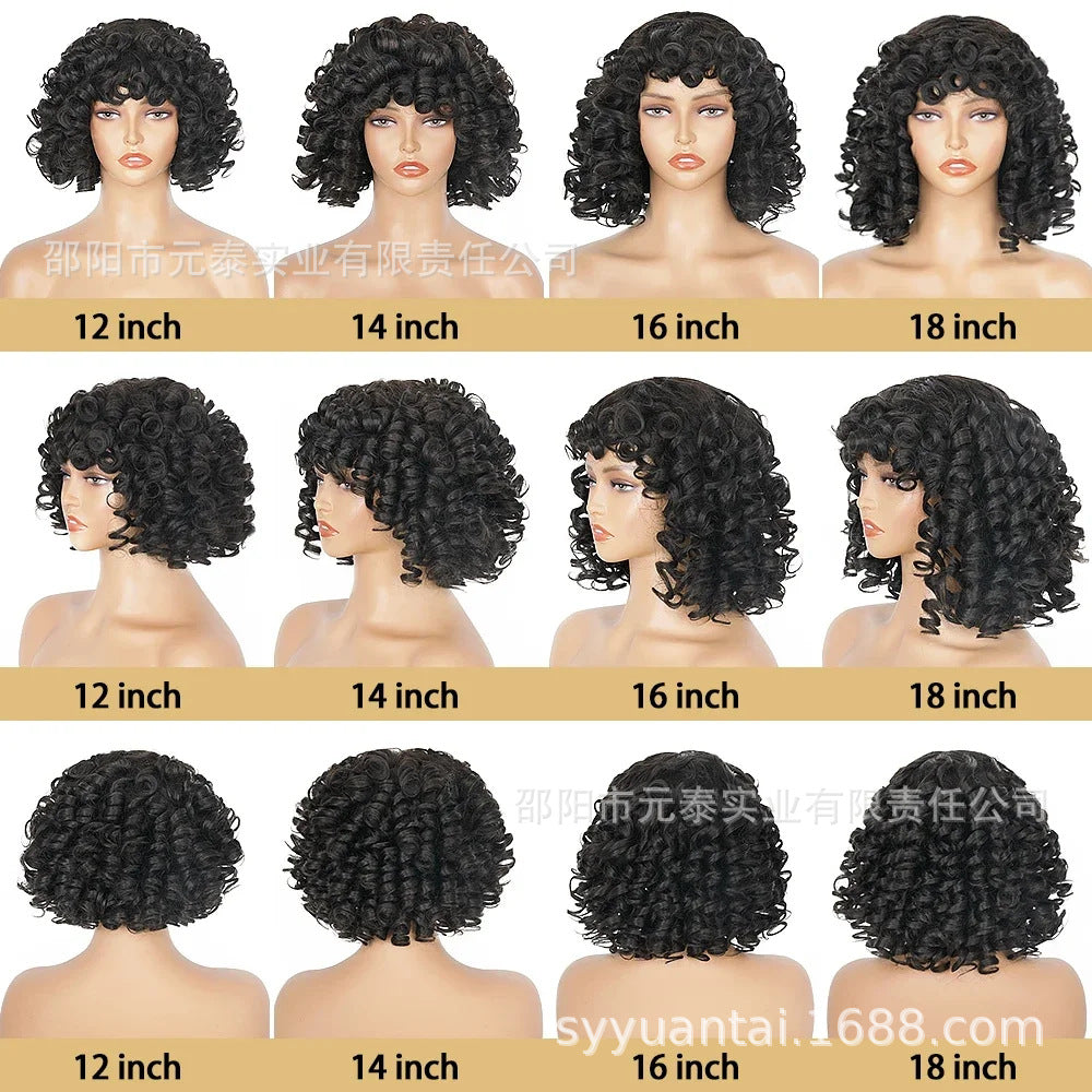 Short Bouncy Curly Wig BOB Glueless Wig Afro Rose Curly - 图片 6