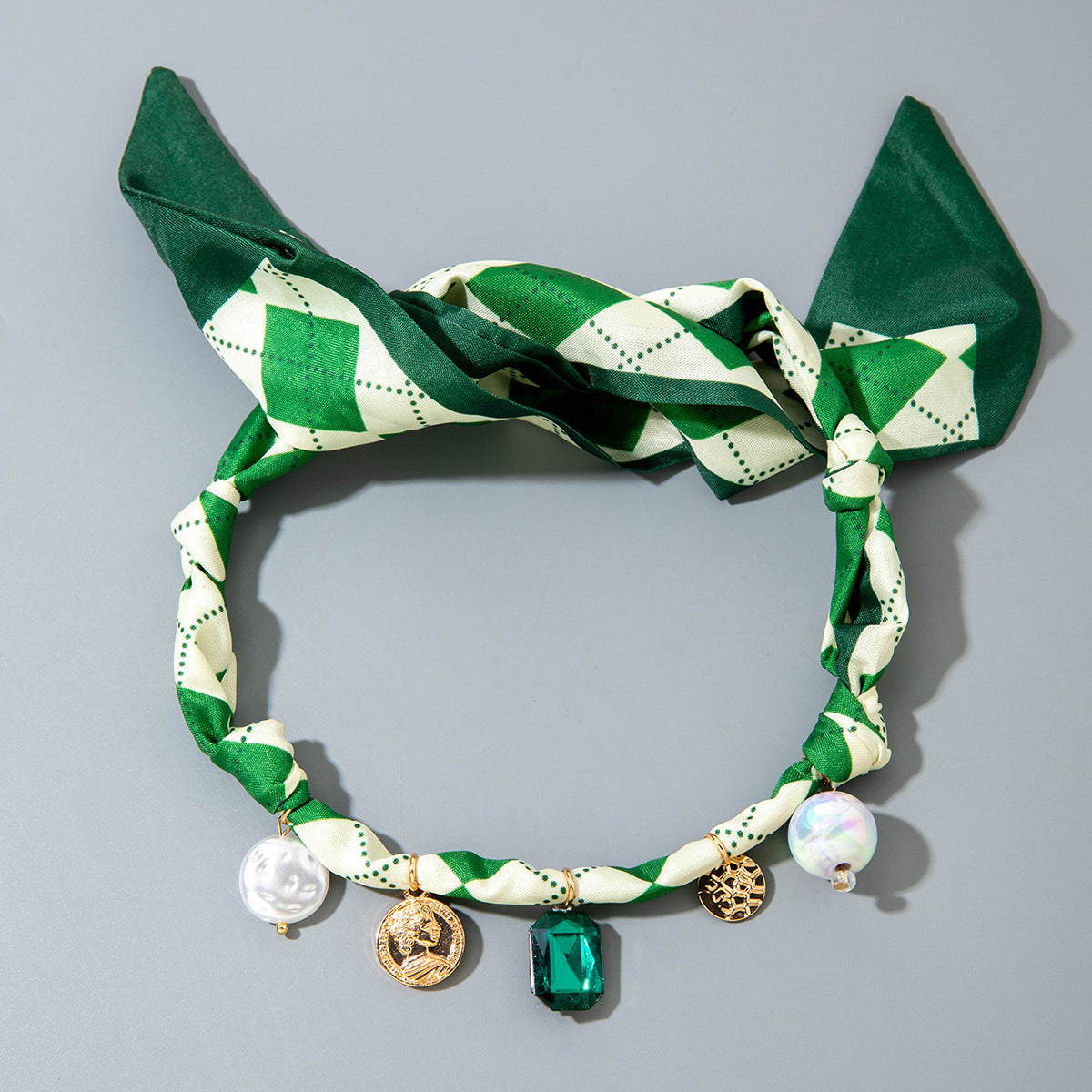 European and American Style Long Silk Scarf Necklace, Light Luxury High-End Feel, Multiple Pendants, Pearl Colorful Silk Scarf Necklace - 图片 10