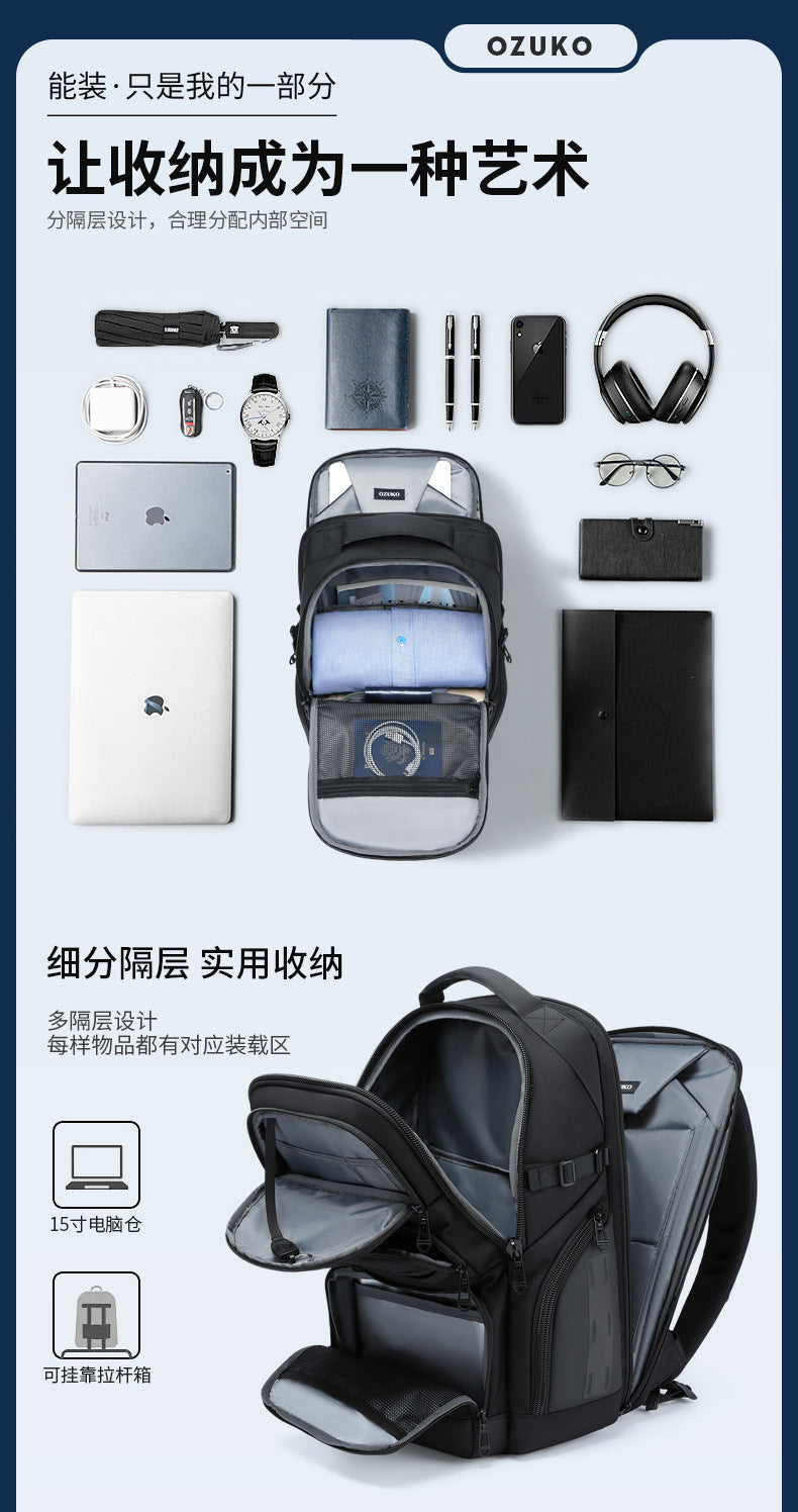 OZUKO Business Backpack Men's Computer Backpack Waterproof High-end Business Travel College Student Commuting School Bag - 图片 12