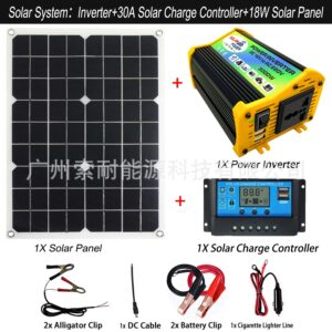 Solar Energy Kit System:Inverter 30A Controller 18W Solar Panel Solar System