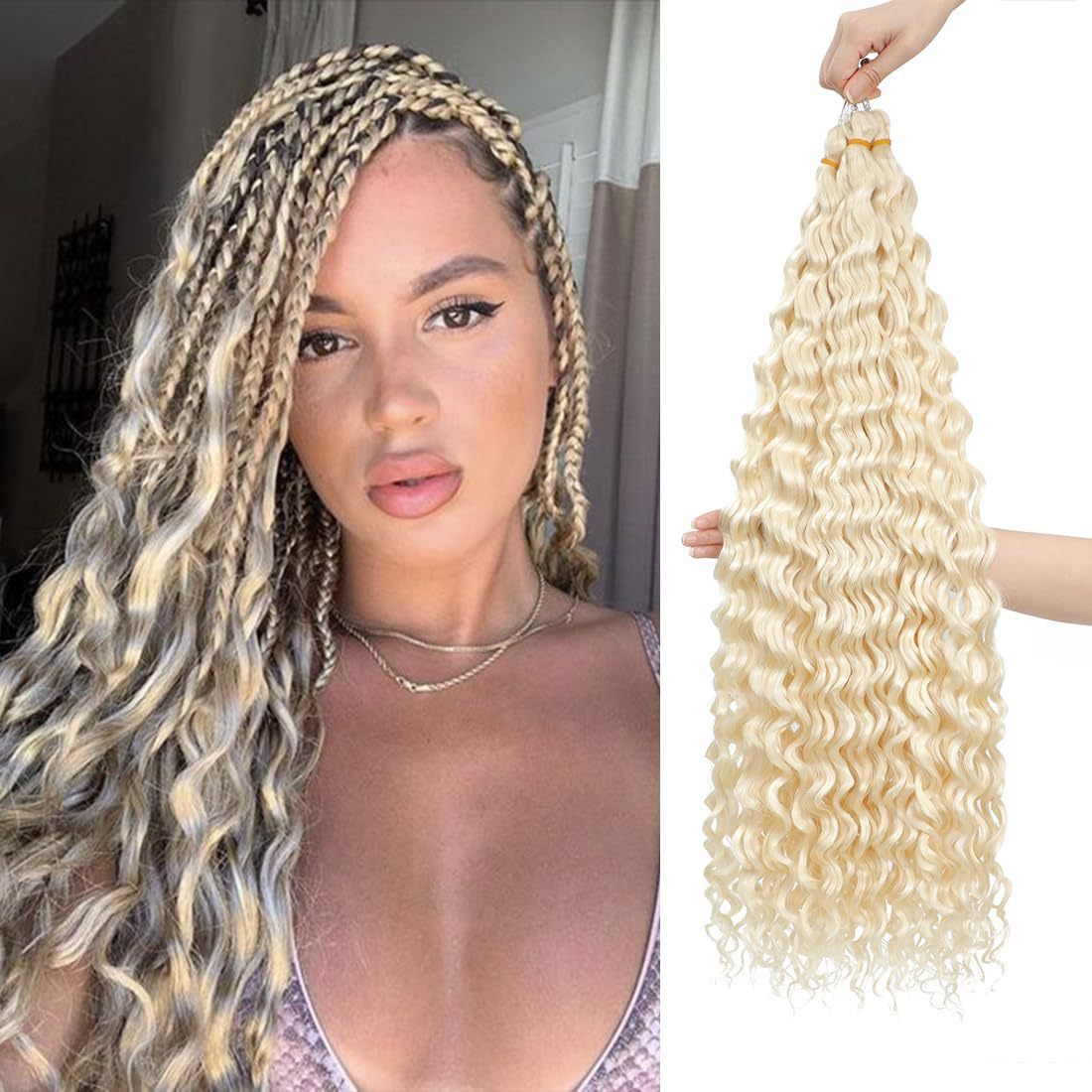 European and American Cross-Border African Synthetic Hair Wig Crochet Hair Extensions Curly Hair Piece DeepWaterWaveHair Long Curly Hair - 图片 10