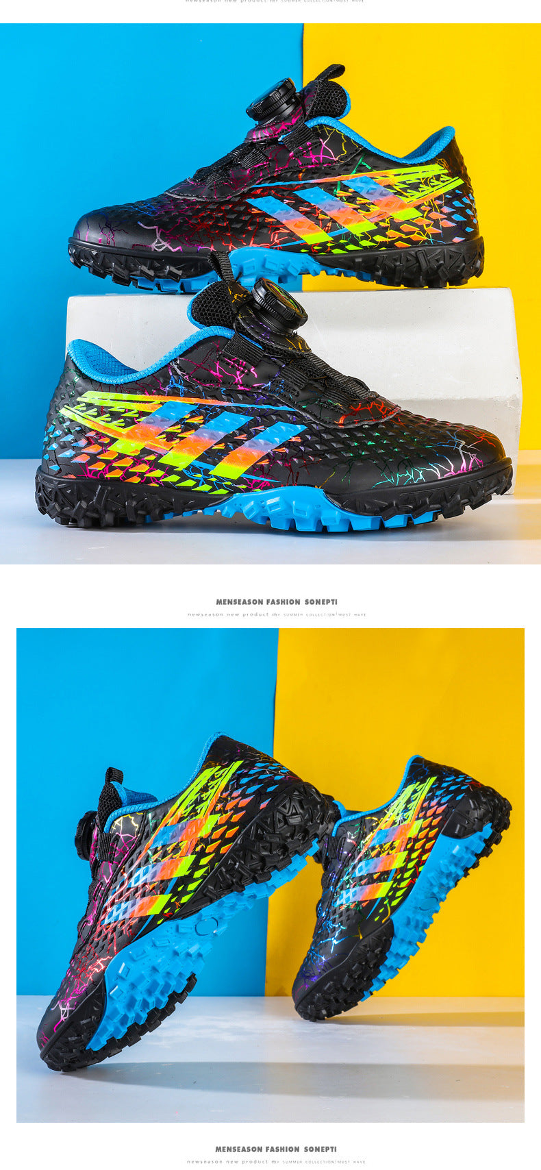 New style soccer shoes for men, women, and children with rotating buckle TF Broken Nail Style Youth Student Grassland Competition Training Shoes - 图片 40