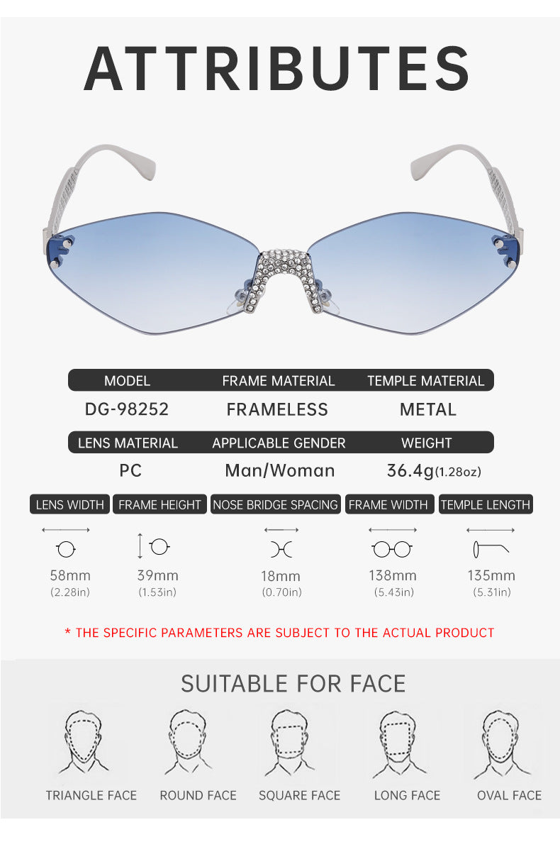 New Diamond Cut Edge Frameless Sunglasses for Women, Diamond-Studded Sunglasses, Sun Protection, Diamond-Shaped Frame Glasses for Women shades - 图片 21