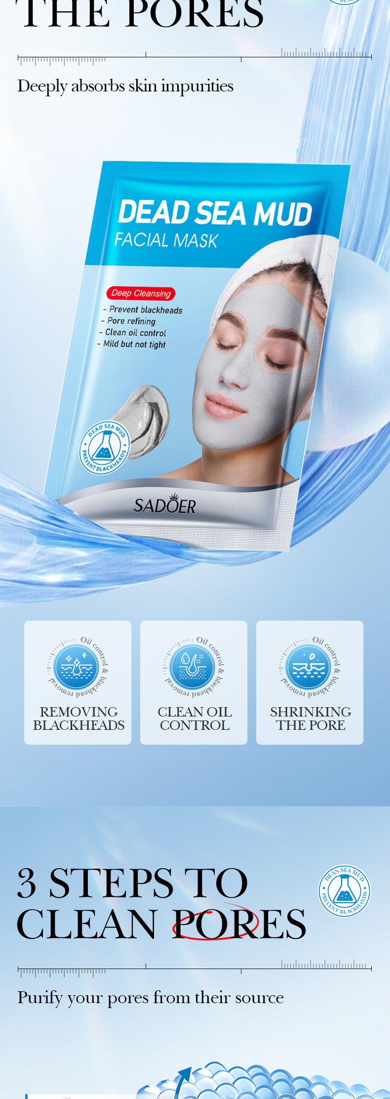 Dead Sea Mud Cleansing Mask SADOER Deep Cleansing Blackhead Removal Mask Cross-Border Wholesale - 图片 13