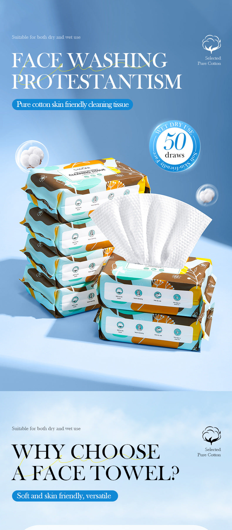 Pure Cotton Skin-Friendly Face Towel50Pumping SADOER Daily Makeup Remover Towels Face Towels Cross-Border Wholesale - 图片 6
