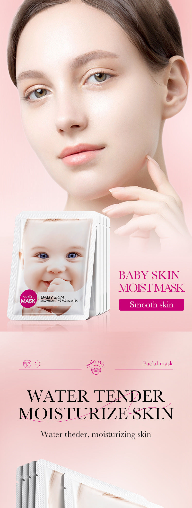 Baby Face Mask25g SADOER Moisturizing, hydrating, skin-smoothing facial mask sheets for cross-border foreign trade wholesale - 图片 11
