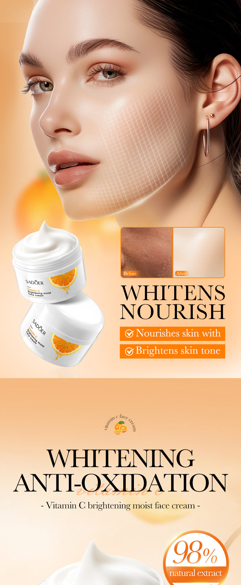Vitamin C Moisturizing Cream SADOER Whitening, Hydrating, and Skin-Softening Face Cream Cross-Border Wholesale - 图片 7
