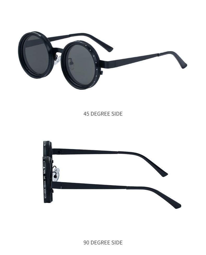ND Nine-Stage Manual Adjustable Zoom Glasses Anti-Glare Round Frame Sunscreen Sunglasses High-End Polarized Sunglasses for Men - 图片 22