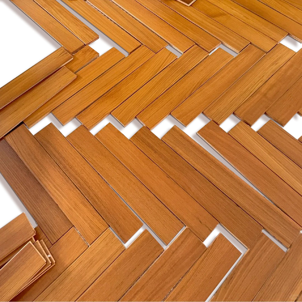 15mm Solid Wood Multilayer Teak Chevron Parquet Flooring | Smooth UV Finish | Customizable Pattern Colors | Park Outdoor Use - 图片 14