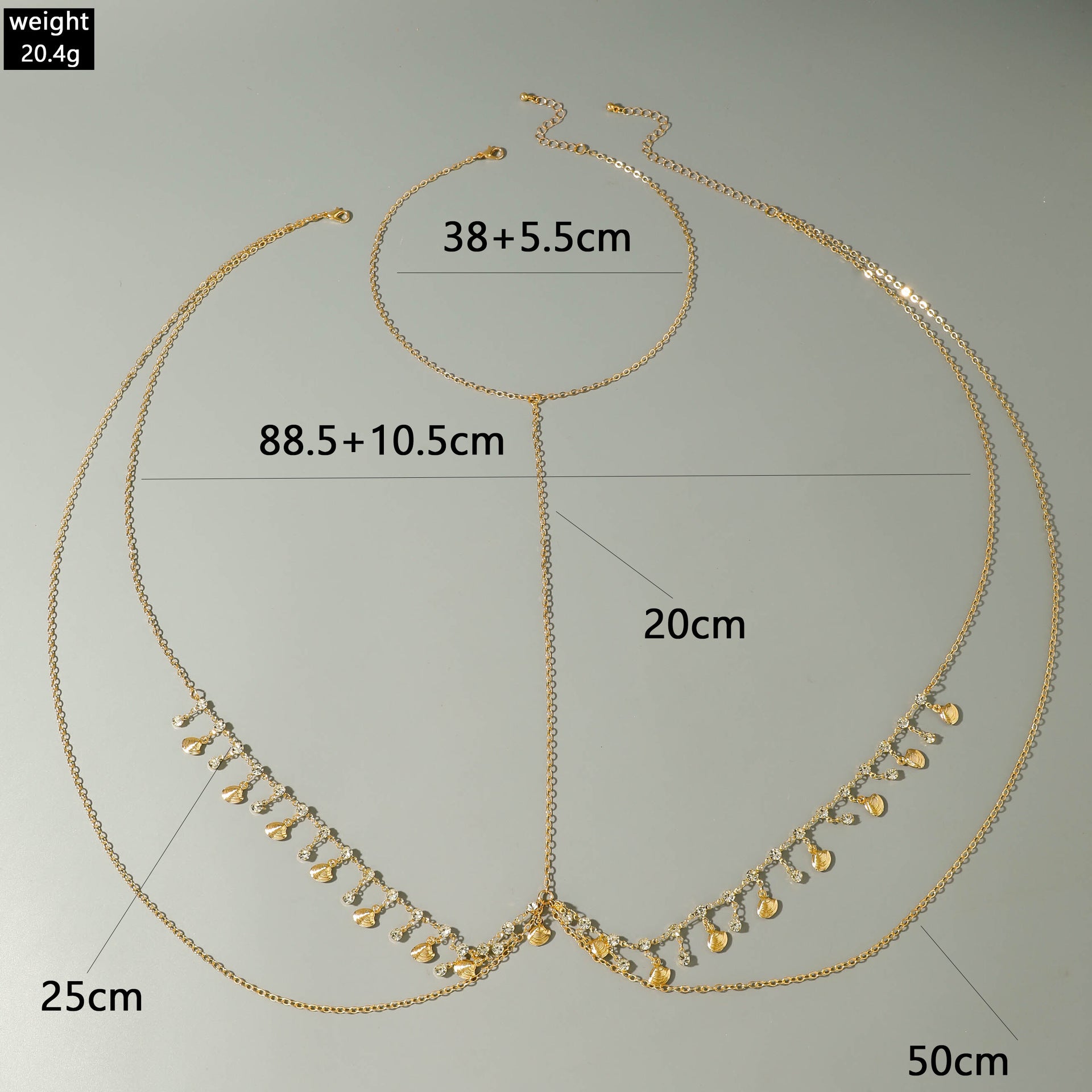 Trendy Simple Men's Body Chain Necklace Fashion Imitation Emerald Heart Hollow Chest Chain with Diamonds - 图片 11