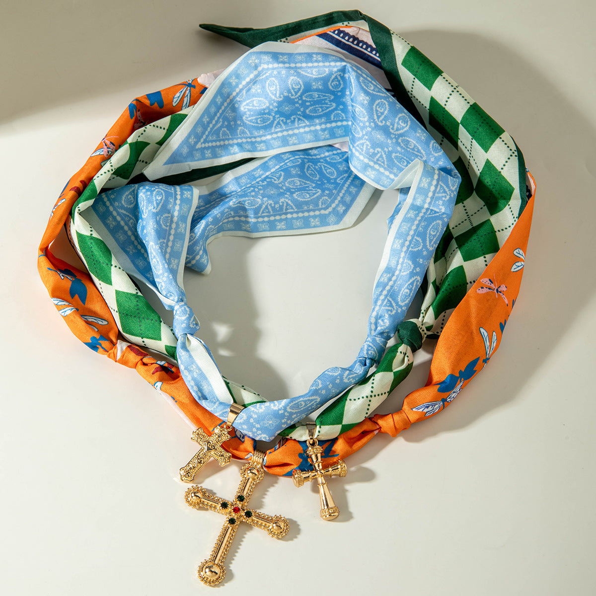 European and American Style Long Silk Scarf Necklace, Light Luxury High-End Feel, Multiple Pendants, Pearl Colorful Silk Scarf Necklace - 图片 25