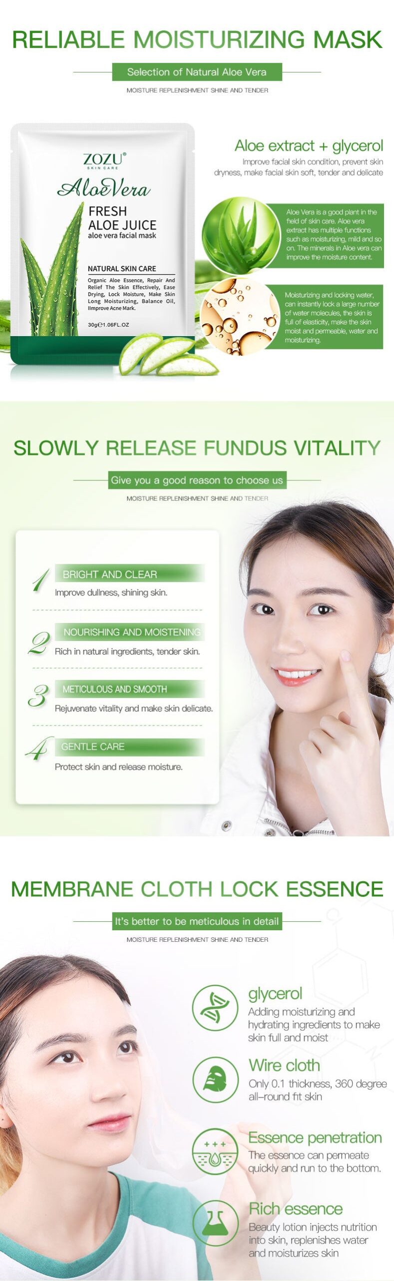 Honey Aloe Vera Mask ZOZU Hydrating Moisturizing Tablets Cross-border Foreign Trade Skincare Wholesale - 图片 10