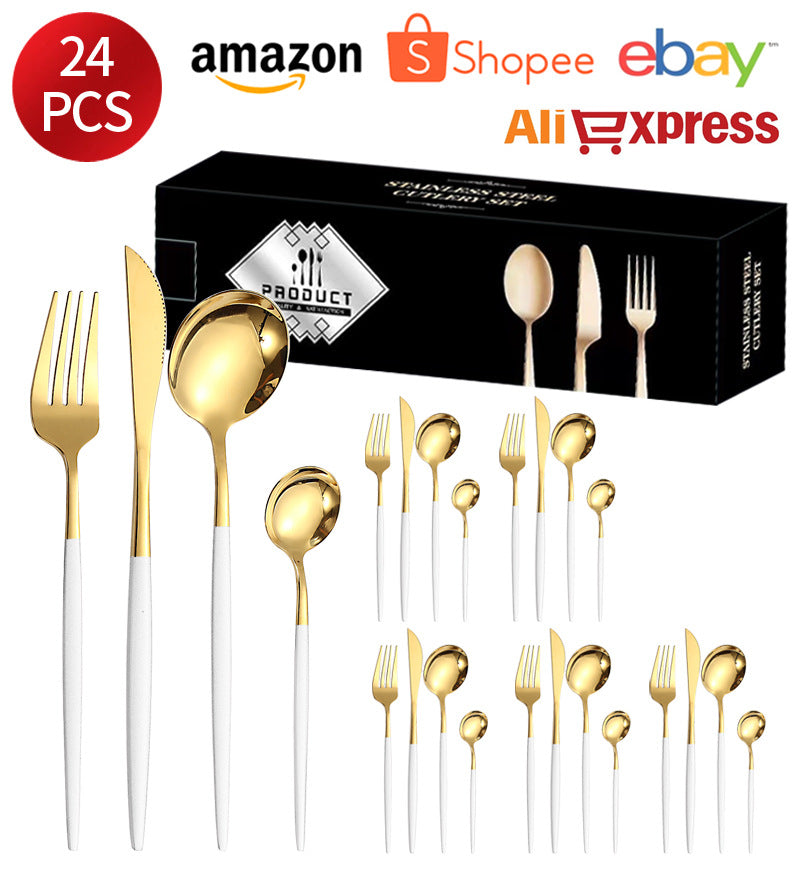 410Stainless Steel Cutlery Western Steak Knife Fork Spoon6People Serving Hotel Restaurant Portugal24Piece Suit - 图片 30