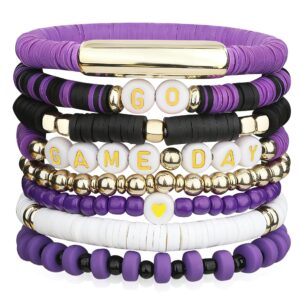 Game Day Soft Clay Bracelet Set Multi-layer Stackable Elastic Bracelet Super Bowl Game Day Football Bracelet